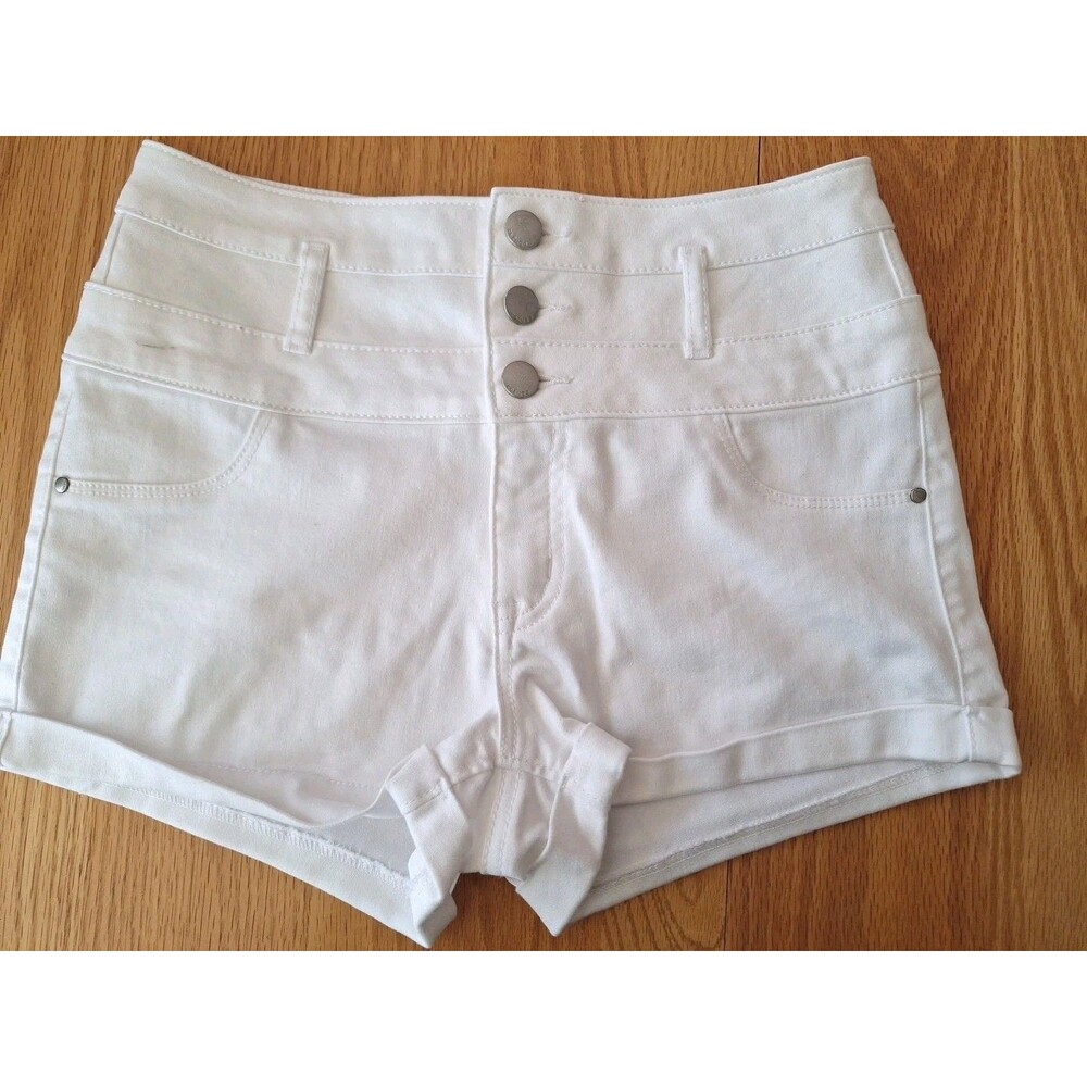 REFUGE Stretch Jean Shorts Women's size 2 White Stretch Cuffed Short-Shorts EC